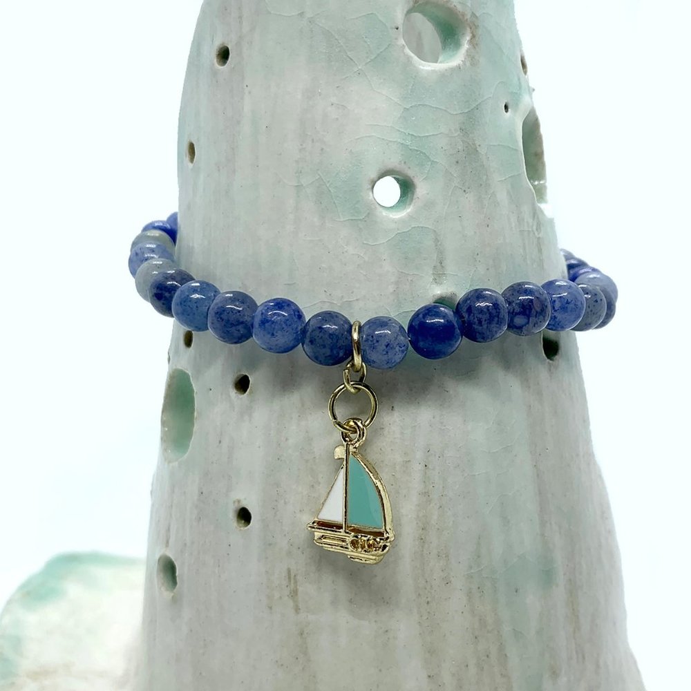 Lace Agate and Enamel Sailboat Bracelet